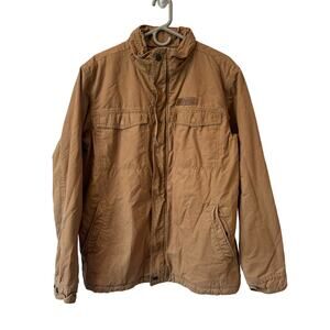 Columbia Men's Workwear Outdoor Jacket Khaki Brown Full Zip Fleece Lined L